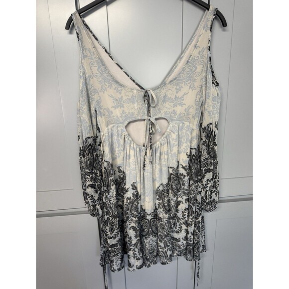 Free People Gray‎ Floral Mini Dress Sz Medium Penny Lover Cold Shoulder  Chiffon - Picture 8 of 15